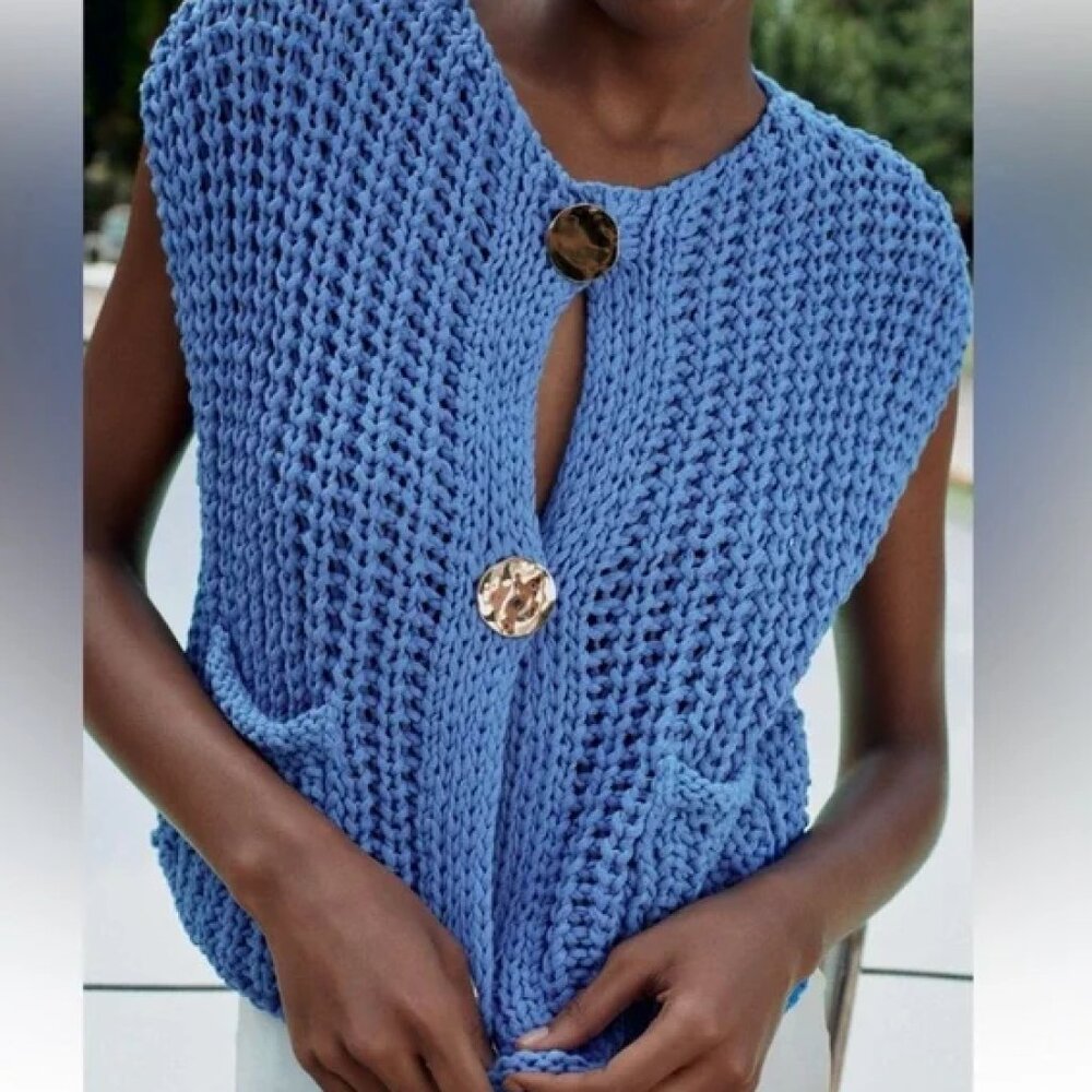 Zara Chunky Blue Knit Vest
